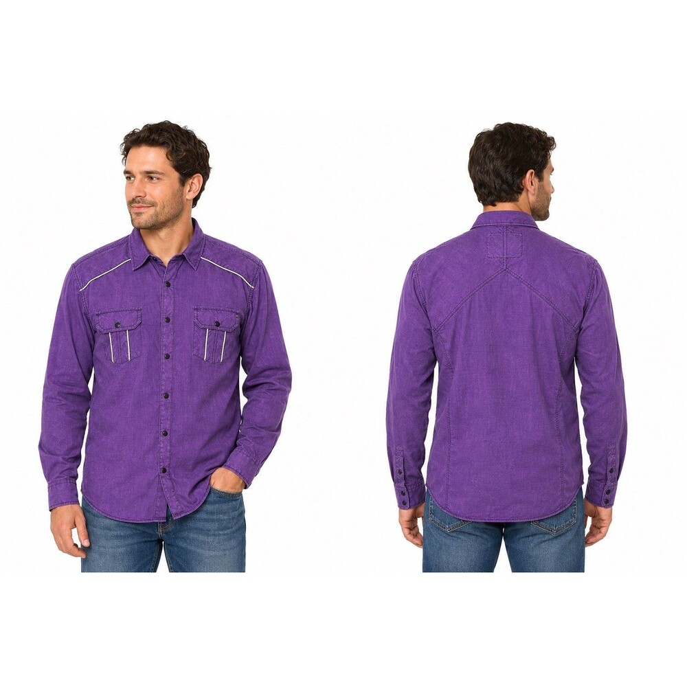 Buckle Black Men’s L Purple Solid Relaxed Fit Long Sleeve Button-Up Shirt